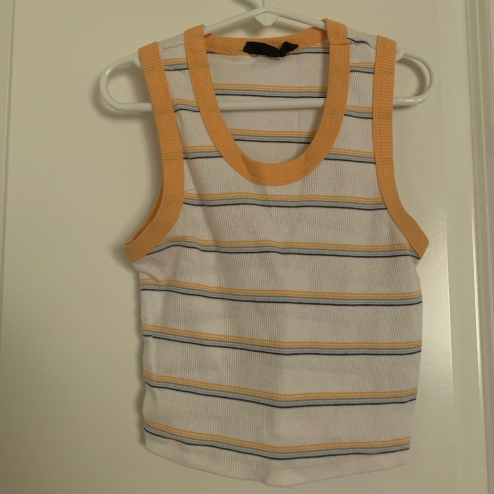 Orange Rimmed Striped Cropped Tank